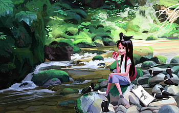 Birds, Rivers, Art, Apple, Girl HD wallpaper