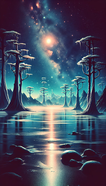 Enchanted Winter Night Sky, fantasy landscape, Night Sky, tree HD phone wallpaper