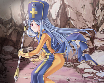 Priest, staff, cute, rod, long hair, wand, game, , warrior, female, sexy, hot, blue hair, girl, armor, anime girl, anime, video game, rpg, weapon, dragon quest HD wallpaper