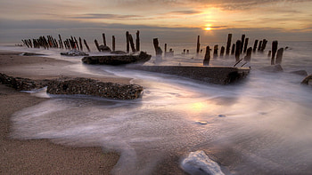 Nature, Sunset, Shore, Bank, Foam, Stakes, Pegging HD wallpaper