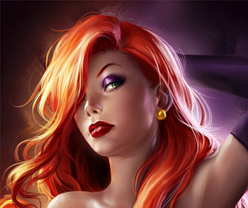 Jessica Rabbit, fantasy, portrait, loputon, face, redhead, girl, orange HD wallpaper