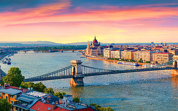 Budapest, Hungarian Parlament Building, Danube River, evening, sunset, Budapest cityscape, Budapest panorama, Hungary HD wallpaper