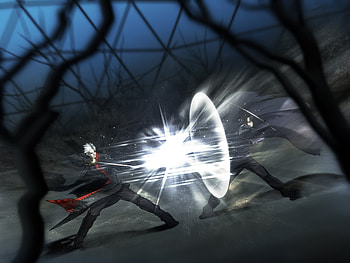 Liu Haojun VS Kong Taolo, fighting, impact, fight, kong taolo, haojun liu, trench coat, male, kikokuga, liu haojun, weapons, black hair, swords, anime, battle, taolo kong, white hair, katana, spiky hair HD wallpaper