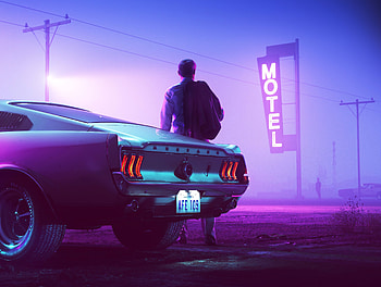 Retrowave, neon, Mustang Driver, art HD wallpaper