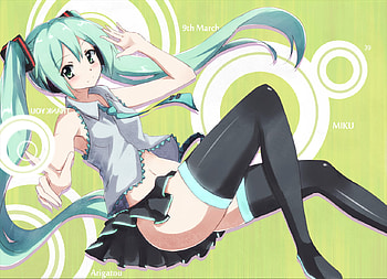 anime, hatsune miku, green, girl, vocaloid, long hair, legs HD wallpaper