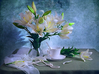 Still life, tea, vase, cup, nice, delicate, pretty, coffee, flowers, lovely HD wallpaper