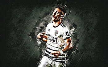 Rafael Santos Borre, River Plate, Colombian footballer, portrait, red stone background, football HD wallpaper
