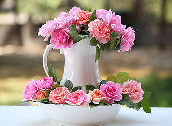 Flowers, Roses, Bouquet, Jug, Buds HD wallpaper