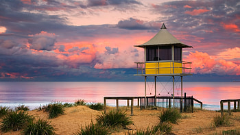 Australia Lifeguard Tower New South Wales Sunset graphy graphy HD wallpaper