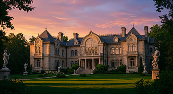 Mansion - Stunning Classic Estate at Sunset, mansion, garden, statue HD wallpaper