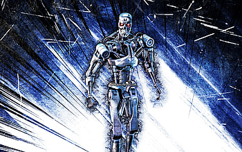T-800, grunge art, Fortnite Battle Royale, Fortnite characters, blue abstract rays, T-800 Skin, Fortnite, T-800 Fortnite HD wallpaper