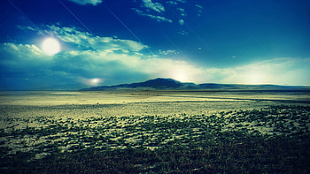 Nature, Sky, Sun, Desert, Stripes, Streaks, Glow, Shrubs, Heat HD wallpaper