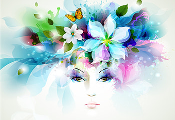 Leaves, Flowers, Art, Petals, Spray, Butterfly, Sight, Opinion, Girl HD wallpaper