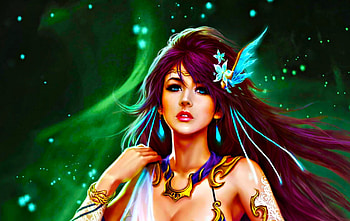 Angel, league of angels, fantasy, green, game, girl, goddess, woman HD wallpaper