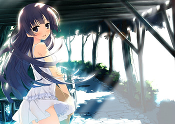 Anime Girl, white dress, anime, cute, girl, black hair HD wallpaper