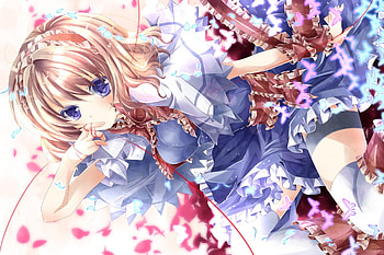 Touhou, short hair, blonde hair, blue eyes, dress HD wallpaper