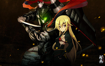 Ashikaga Chachamaru, sword, armour, orange eyes, soukou akki muramasa, long hair, weapons, anime girl, chachamaru ashikaga, anime, samurai, dark background, blonde hair, katana, duo, female HD wallpaper