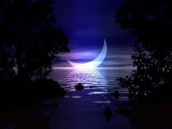 CRESCENT MOON OCEAN, purple, moon, ocean, crescent HD wallpaper