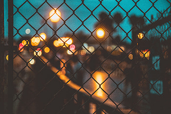 Night, Glare, Miscellanea, Miscellaneous, Blur, Smooth, Grid, Fence HD wallpaper