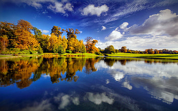 Autumn reflections, fall, beautiful, reflections, serenity, tranquil, lake, trees, autumn, sky, forest HD wallpaper