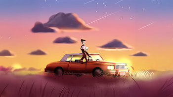 Waiting On A Shooting Star, car, sky, clouds, cloud, cartoon, artist, artwork, art, digital-art, artstation HD wallpaper