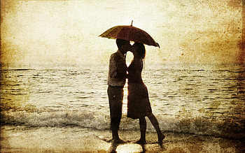 Rain, Sea, Love, Silhouettes, Girl, Romance, Surf, Guy HD wallpaper
