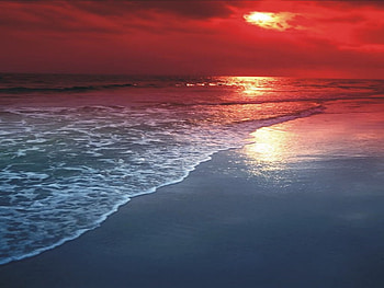 Bloody Sky, sea, red, sky, sun, ocean HD wallpaper