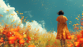 Girl in Sundress Amidst Flowers, Sundress, girl HD wallpaper