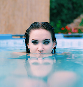 Girl in pool, pretty, brunette HD phone wallpaper