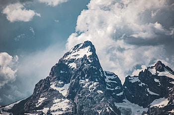 High peak, sunny day, clouds, mountain HD wallpaper