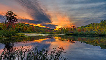 Sunset Over Lake, lakes, nature, reflection, sunsets, landscapses HD wallpaper