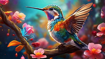 Hummingbird, hummingbird, bird, flower, tree, colorful HD wallpaper