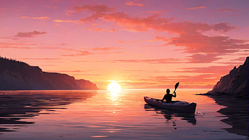 Kayaking, kayak, sunset, sea, ocean, evening HD wallpaper