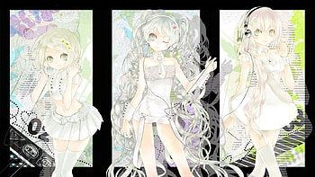 Hatsune Miku, Kagamine Rin, & Megurine Luka, black, luka, awesome, heads, rin, cute, vocaloid, dress, beauty, nice, miku, vocaloids, hatsune, thighhighs, kagamine rin, megurine luka, skirt, white, hatsune miku, twintail, headset, beautiful, kagamine, anime, pretty, cool, megurine HD wallpaper