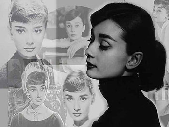 audrey hepburn, profile, brunette, beautiful, actress, collage, delicate, film scenes, turtleneck, black and white HD wallpaper