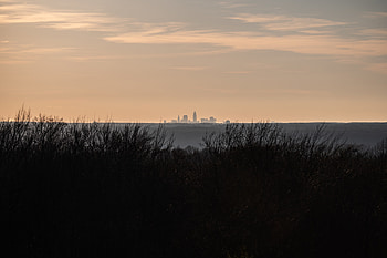 Nature, Sunset, Grass, City, Horizon, Fog HD wallpaper