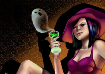 A Haunting Drink, halloween, glass, ghost, witch HD wallpaper