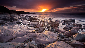 Sunset Shore, sky, Nature, Sunset, Shore HD wallpaper