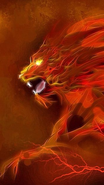 Fire Lion, Lion, Painting HD phone wallpaper