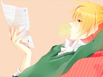 Another Song, Short Hair, Vocaloid, Kagamine Len, Text, Anime, Bored, Song, Cute, Sweet, Boy, Blonde Hair, Gum HD wallpaper