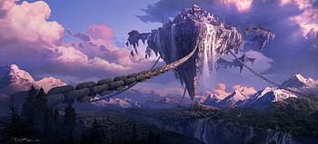 Castle in the skies, fantasy, clouds, sky, castle, chains HD wallpaper