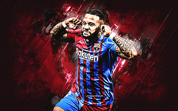 Memphis Depay, FC Barcelona, Dutch football player, Depay Barcelona, La Liga, Spain, football, burgundy stone background HD wallpaper