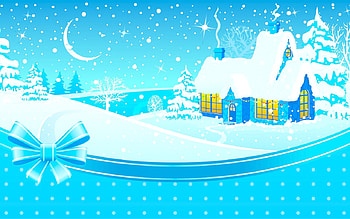 Blue Christmas, holiday, moon, Christmas, snow, house, sky, Night, Blue HD wallpaper