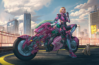 Manga Punk Scifi Anime Motorcycle Girl, anime-girl, scifi, artist, artwork, digital-art, pink, deviantart, anime HD wallpaper