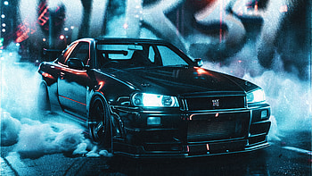 Nissan Gtr 34, nissan, nissan-gtr, cars, artwork, digital-art HD wallpaper