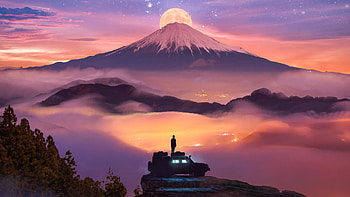 Following Moon, artist, artwork, digital-art, scenery HD wallpaper