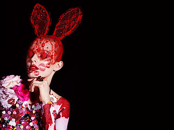 Happy Easter!, model, blackred, girl, woman, jewel, bunny, fashion, ears, card, easter HD wallpaper