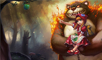 Green Apple, annie, cute, long hair, mmorpg, fruit, league of legends, blaze, warrior, female, bgame, girl, online, flame, monster, kawaii, anime girl, online game, anime, fantasy, video game, rpg, brown hair, apple, creature, fire, shaco HD wallpaper