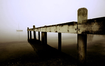 Nature, Sea, Pier, Fog, Boat, Planks, Board HD wallpaper