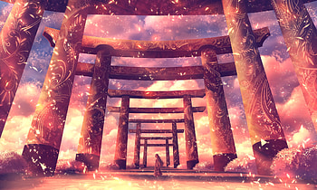 Shrine, Anime, Kimono, Torii HD wallpaper